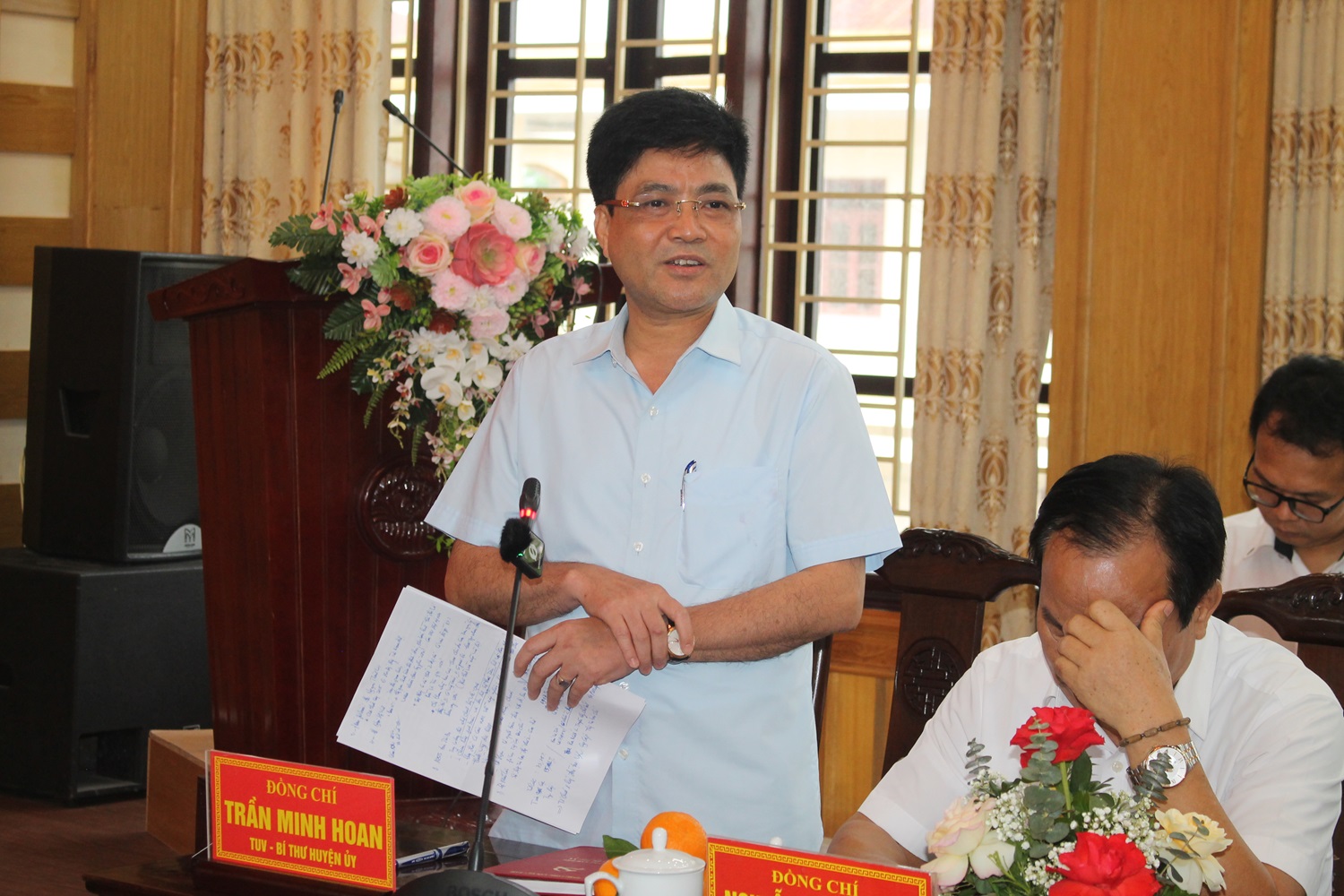 Ông Trần Minh Hoan, Bí thư Huyện ủy Vụ Bản: "Huyện Vụ Bản có 173 di tích lịch sử, văn hoá, đặc biệt có 7 di tích cấp quốc gia". Ảnh: Chu Khôi.