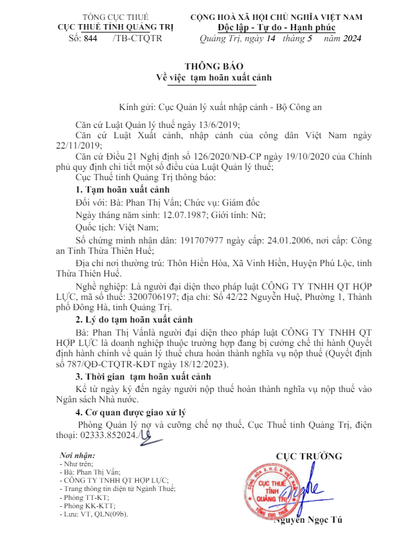 Một trong những thông báo của Cục Thuế tỉnh Quảng Trị