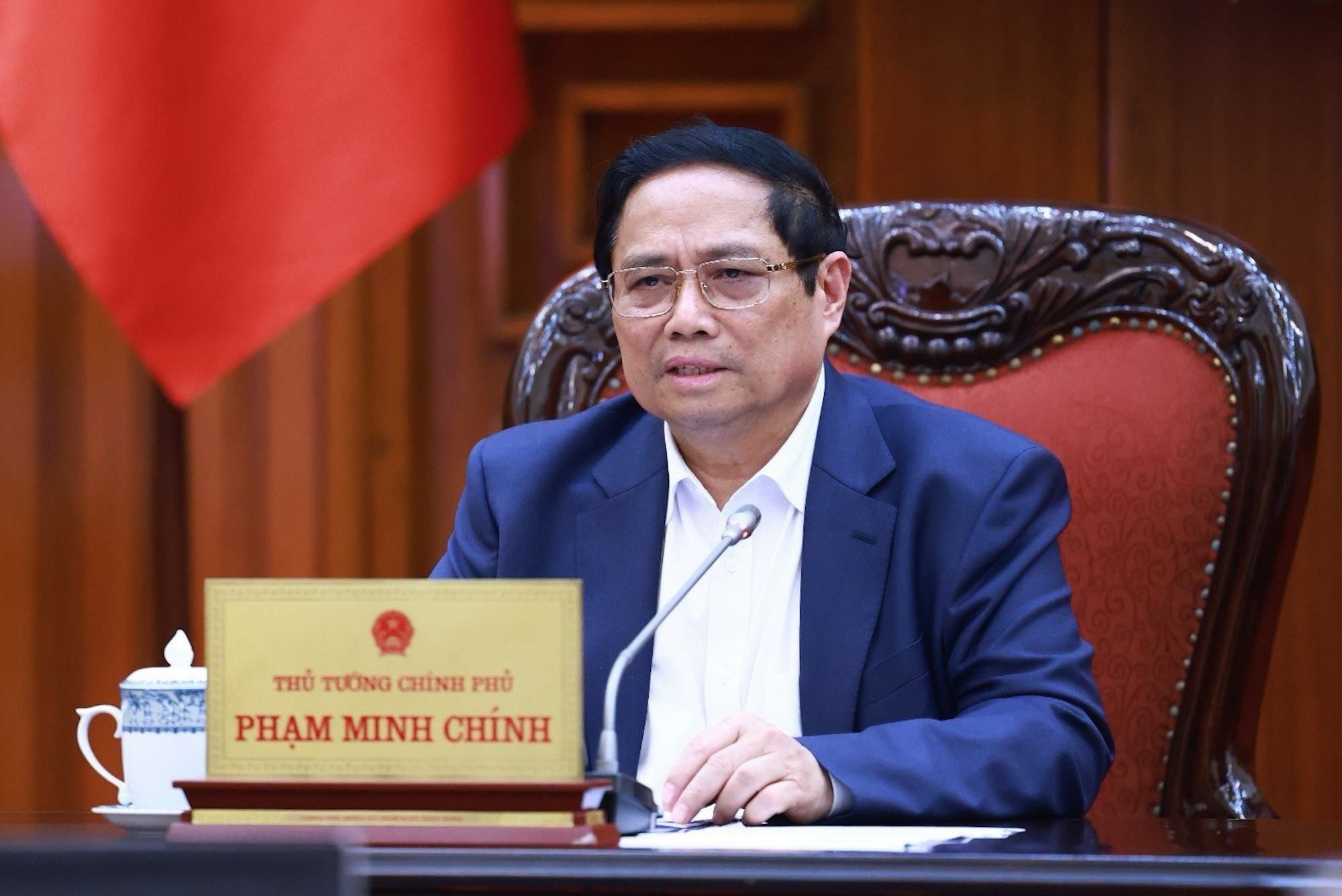 Thủ tướng Phạm Minh Chính chủ trì cuộc họp về chính sách tiền tệ, chính sách tài khóa - Ảnh: VGP