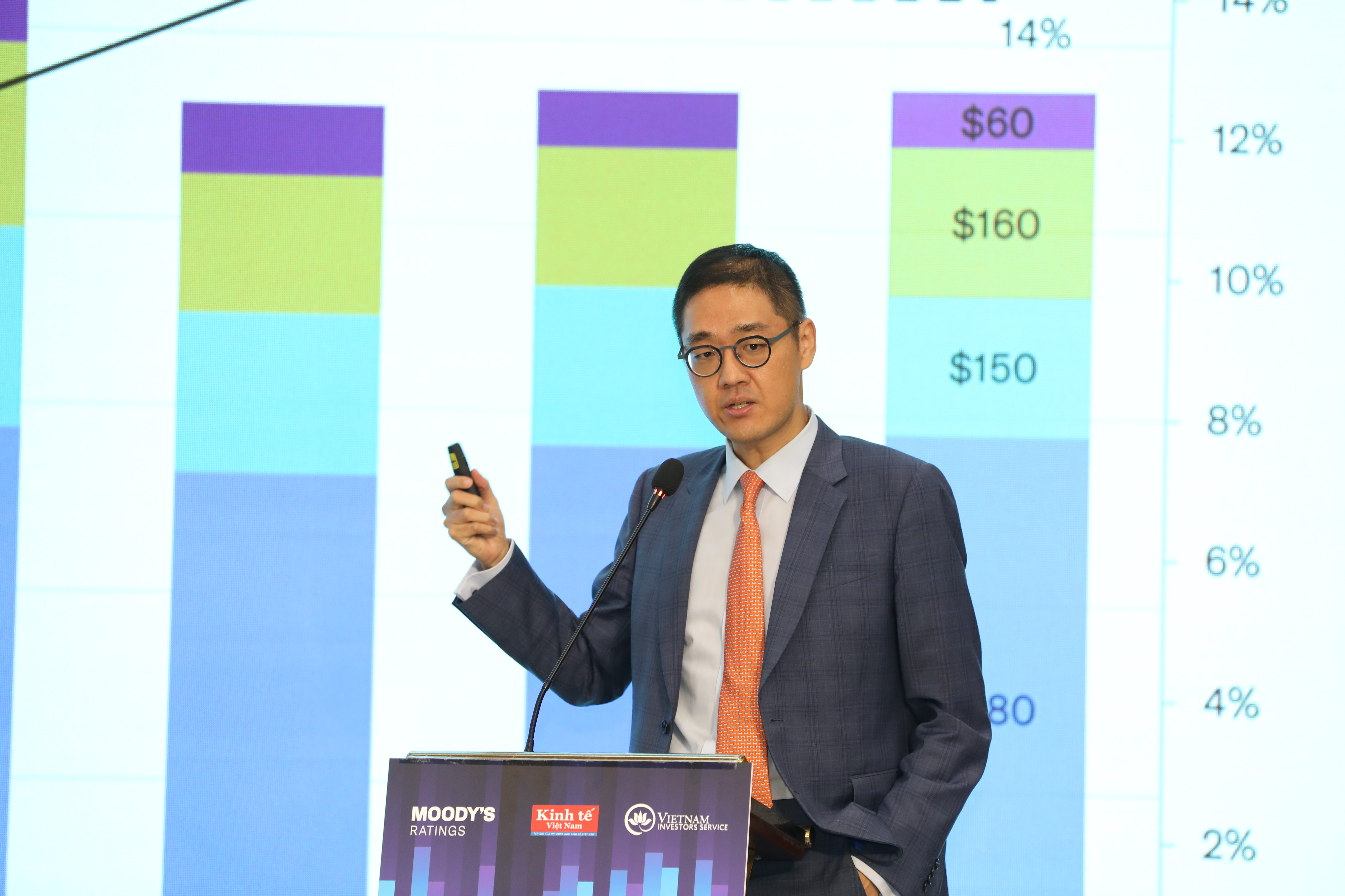 Ông Jeffrey Lee, Giám đốc phụ trách Khu vực châu Á Thái Bình Dương, Moody’s Ratings trình bày tại hội thảo. Ảnh: Việt Dũng.