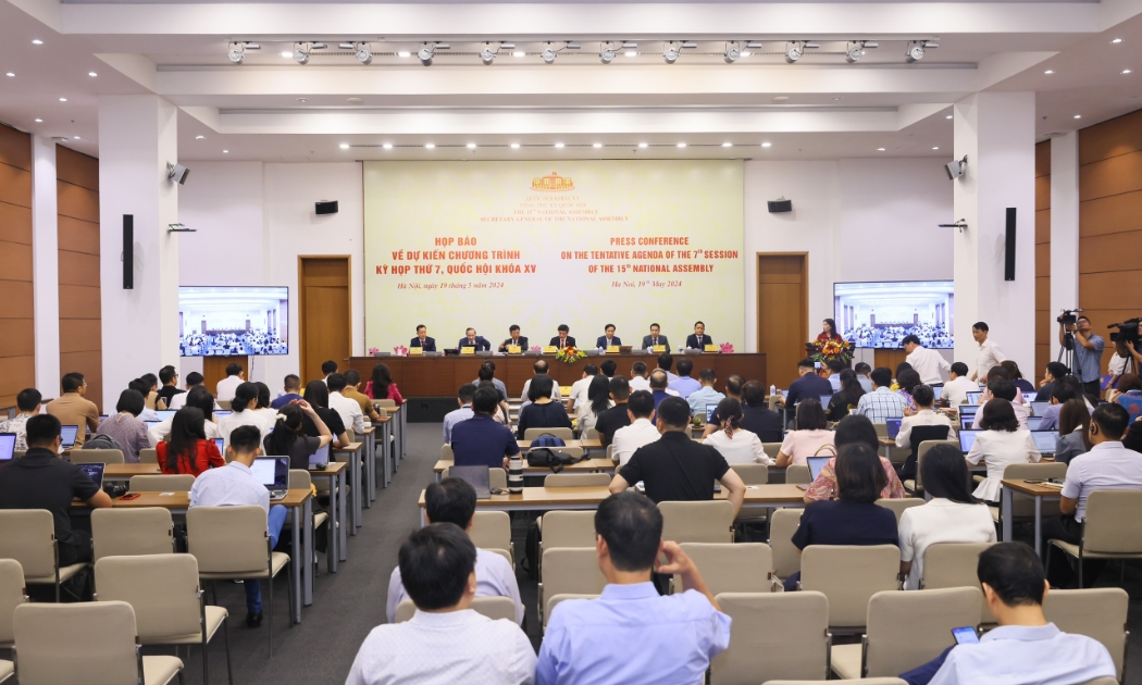 Họp báo về dự kiến Chương trình Kỳ họp thứ 7, Quốc hội Khóa XV sáng 19/5/2024.