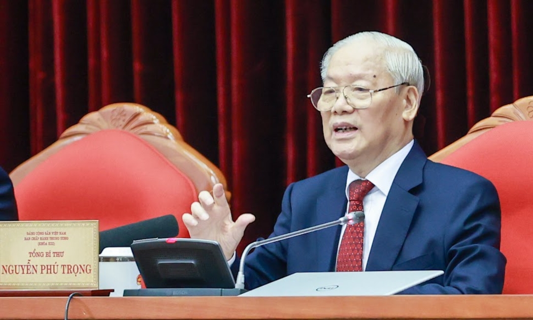 Tổng Bí thư Nguyễn Phú Trọng phát biểu bế mạc Hội nghị. Ảnh: VGP/Nhật Bắc.