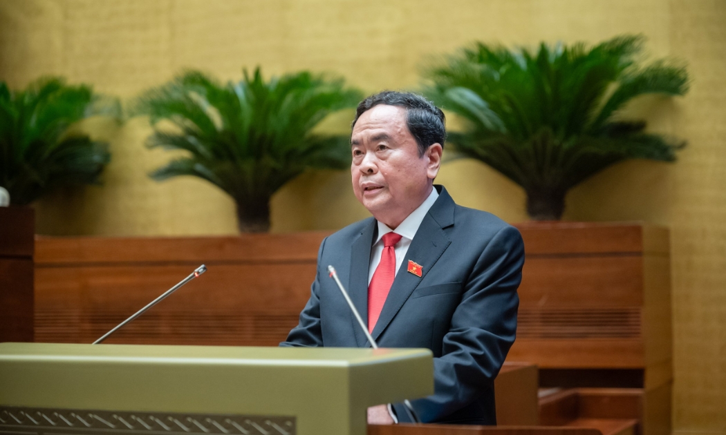 Ông Trần Thanh Mẫn phát biểu nhậm chức Chủ tịch Quốc hội nhiệm kỳ 2021-2026 - Ảnh: Quochoi.vn