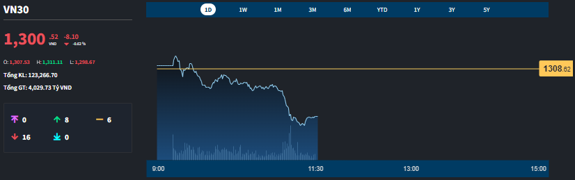 Cổ phiếu blue-chips kh&aacute; yếu s&aacute;ng nay.