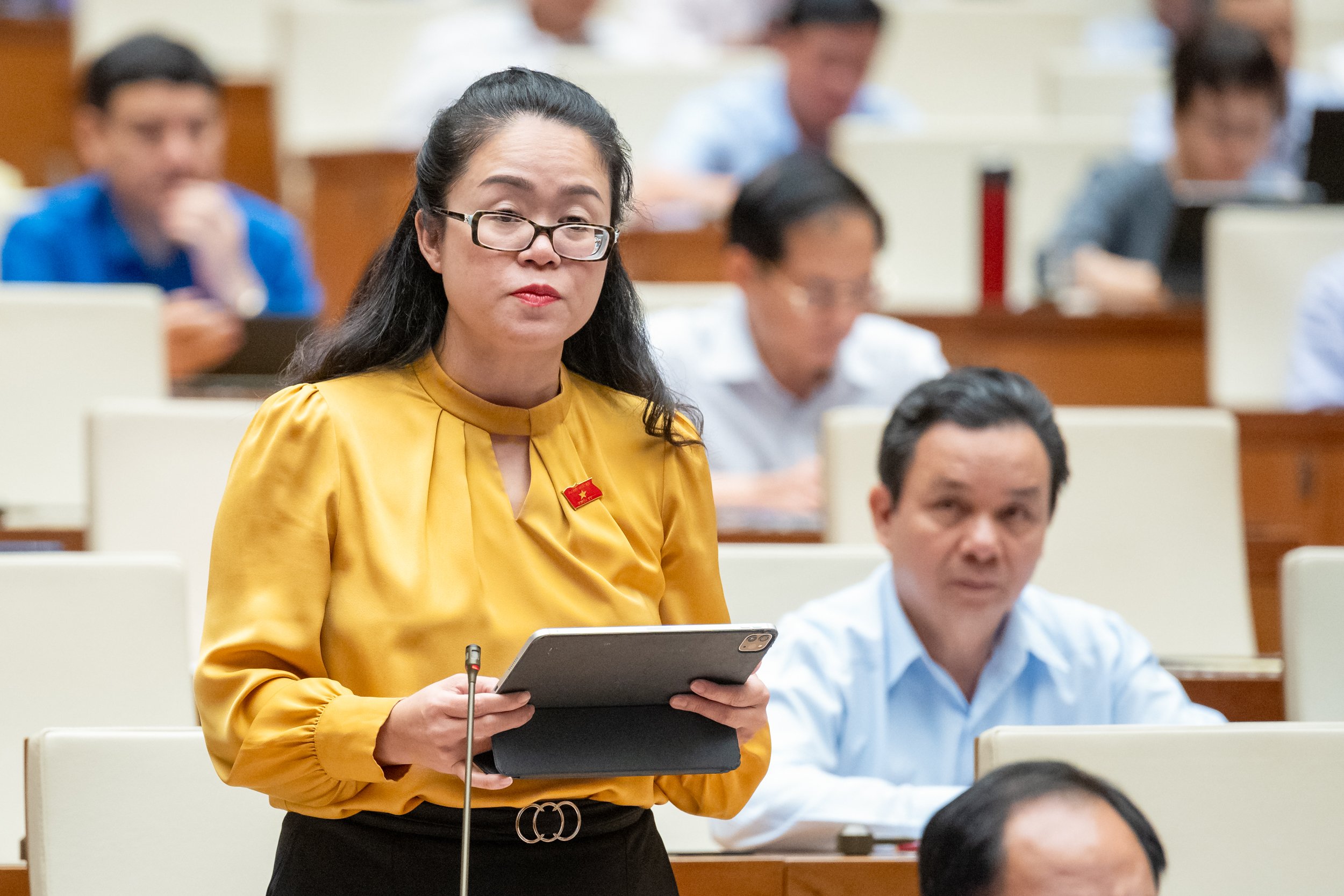 Đại biểu Dương Minh &Aacute;nh, đo&agrave;n Đại biểu Quốc hội TP. H&agrave; Nội, ph&aacute;t biểu tại hội trường. Ảnh: Quochoi.vn.