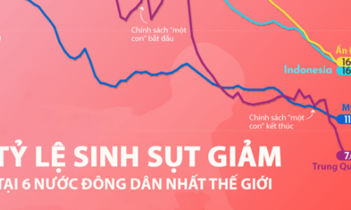Tỷ lệ sinh của các nước đông dân nhất thế giới qua 70 năm