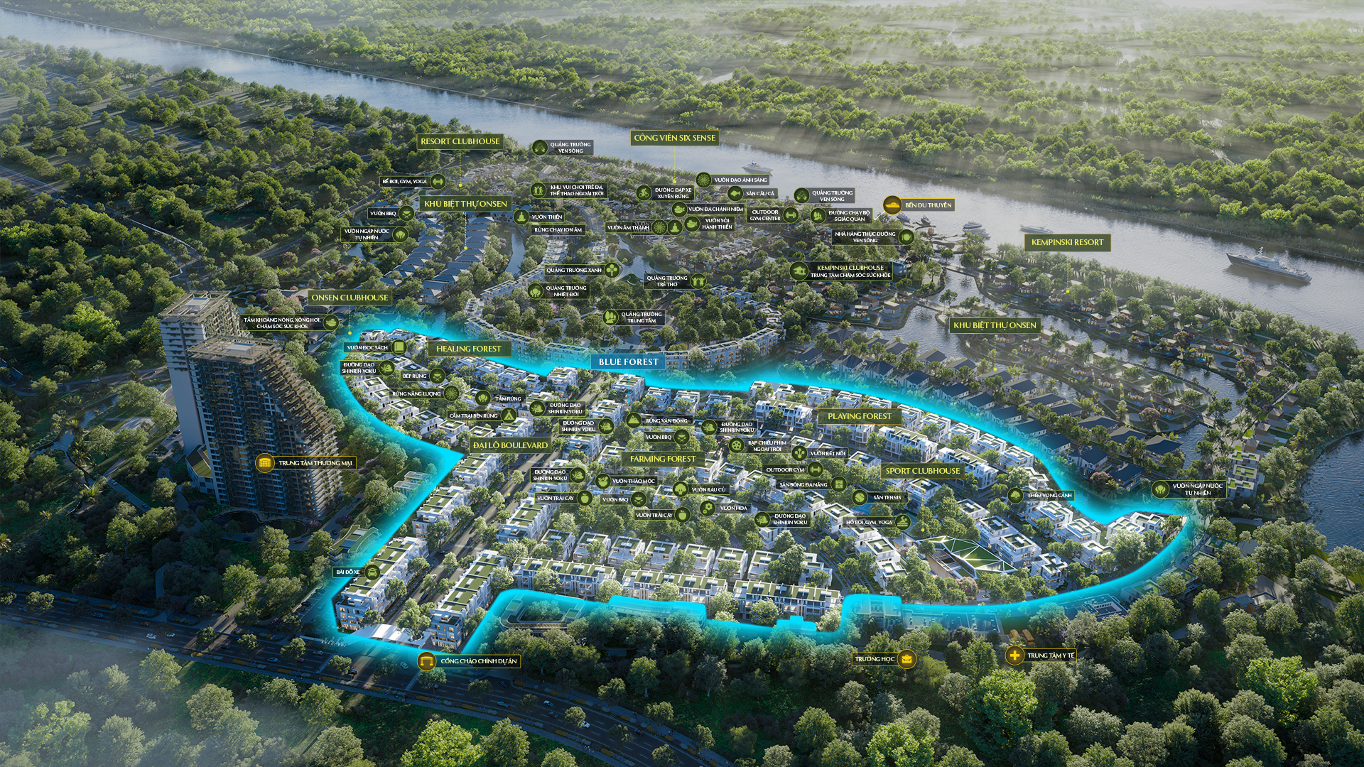 Toàn cảnh phân khu Blue Forest nhìn từ trên cao.
