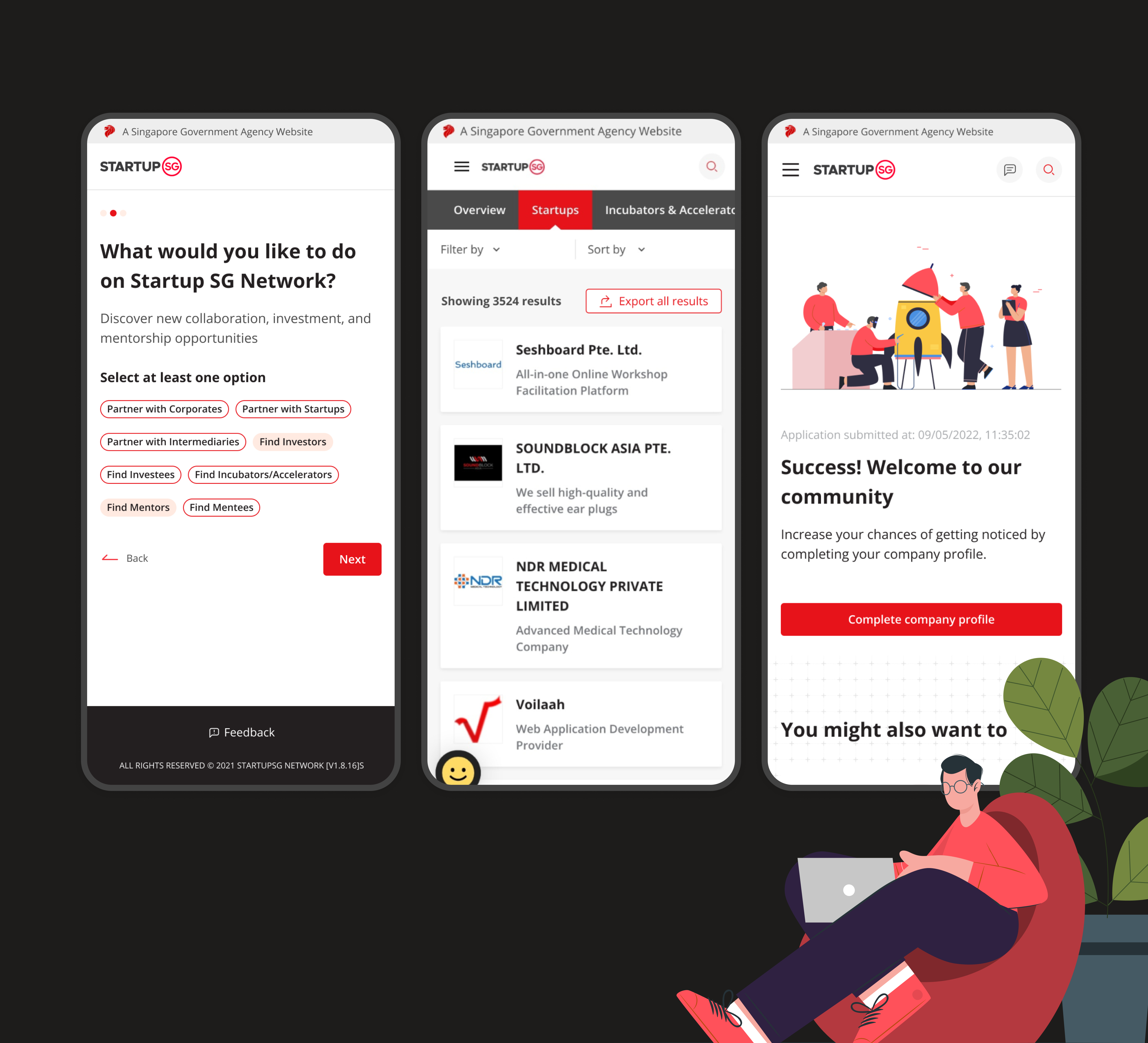 Giao diện nền tảng Startup SG Network.&nbsp;