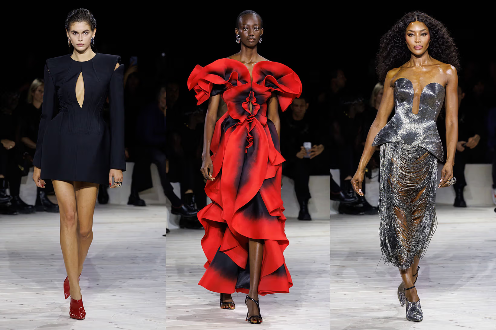 Ba thiết kế trong bộ sưu tập cuối cùng của Sarah Burton tại Alexander McQueen.