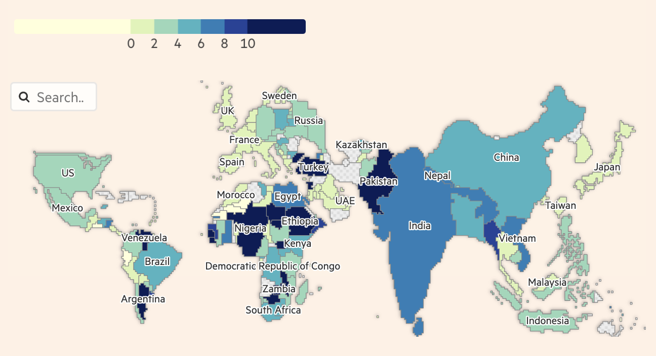 Lạm ph&aacute;t tr&ecirc;n to&agrave;n cầu th&aacute;ng 1/2020. Đơn vị: % - Nguồn: FT.