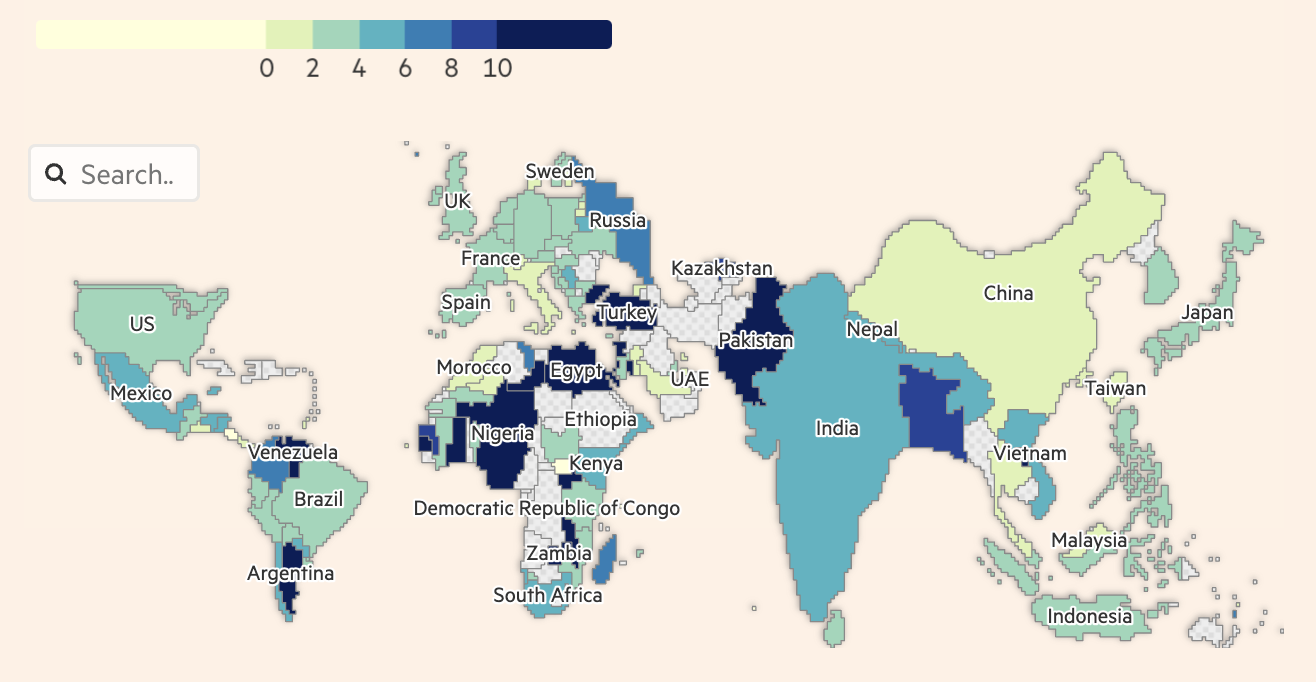 Lạm ph&aacute;t tr&ecirc;n to&agrave;n cầu th&aacute;ng 4/2024. Đơn vị: % - Nguồn: FT.