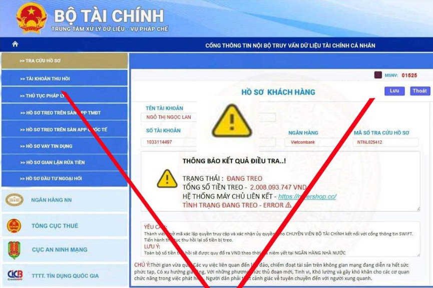 Bộ Tài chính đề nghị người dân, doanh nghiệp nâng cao cảnh giác, thận trọng trong các giao dịch chuyển tiền đối với những người không quen biết trên không gian mạng.