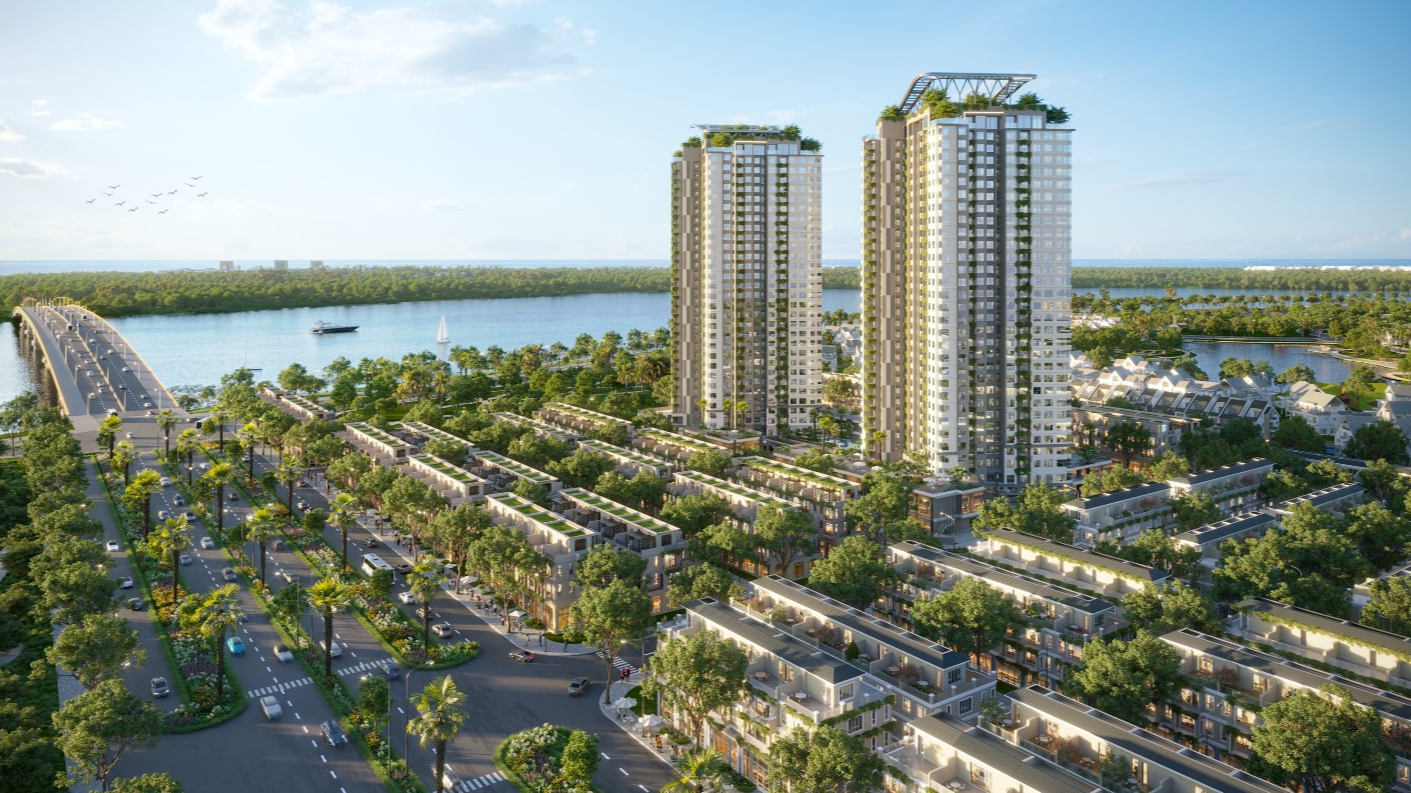 Tòa tháp Seaview Residences nằm trong đại công viên xanh Eco Central Park.