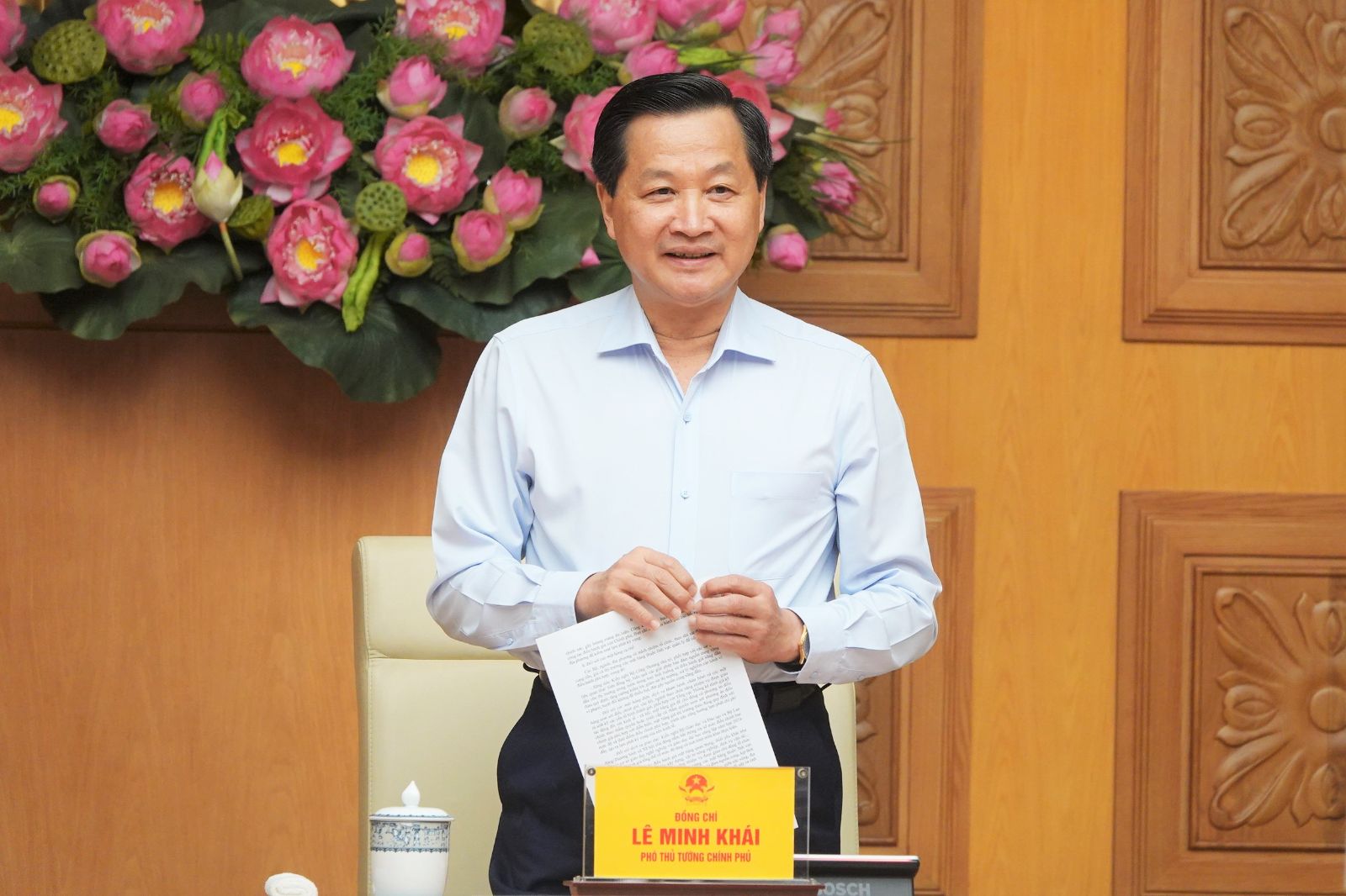 Phó Thủ tướng Lê Minh Khái phát biểu chỉ đạo tại cuộc họp.