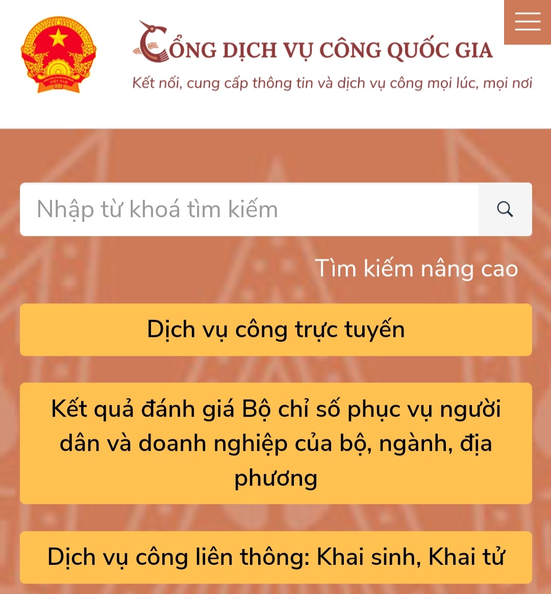 Các thủ tục hành chính liên thông được thực hiện trên cổng dịch vụ công. Ảnh chụp màn hình.