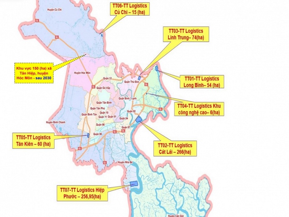 TP.HCM sẽ x&acirc;y dựng 08 trung t&acirc;m logistics với tổng diện t&iacute;ch hơn 750 ha - Nguồn: UBND TP.HCM.