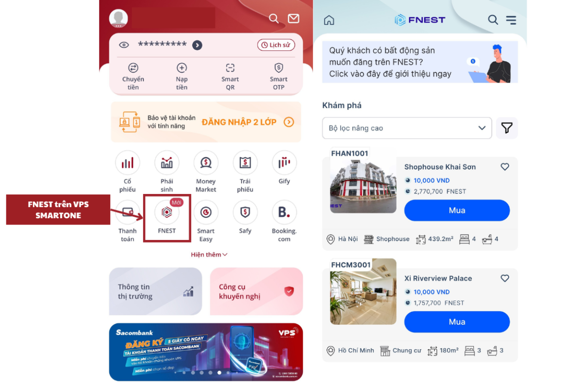 Fnest trên ứng dụng của Công ty Chứng khoán VPS.