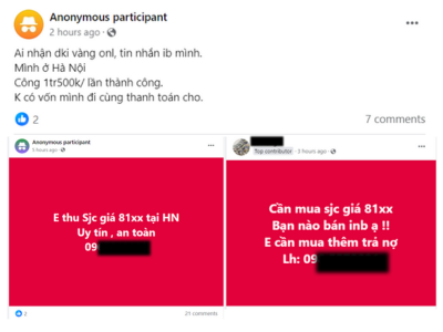 Hoạt động xếp hàng, mua bán vàng diễn ra tại các hội nhóm trên mạng xã hội. 