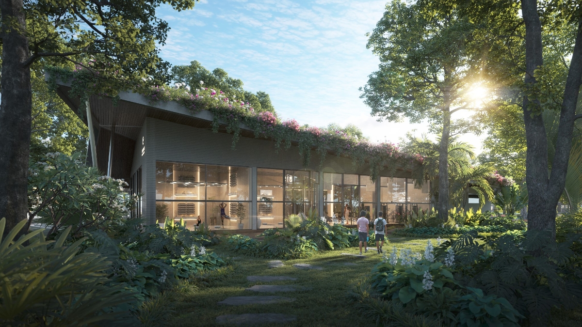 Tiện ích Sport Clubhouse được phủ xanh bởi đa dạng các loài cây và hoa.