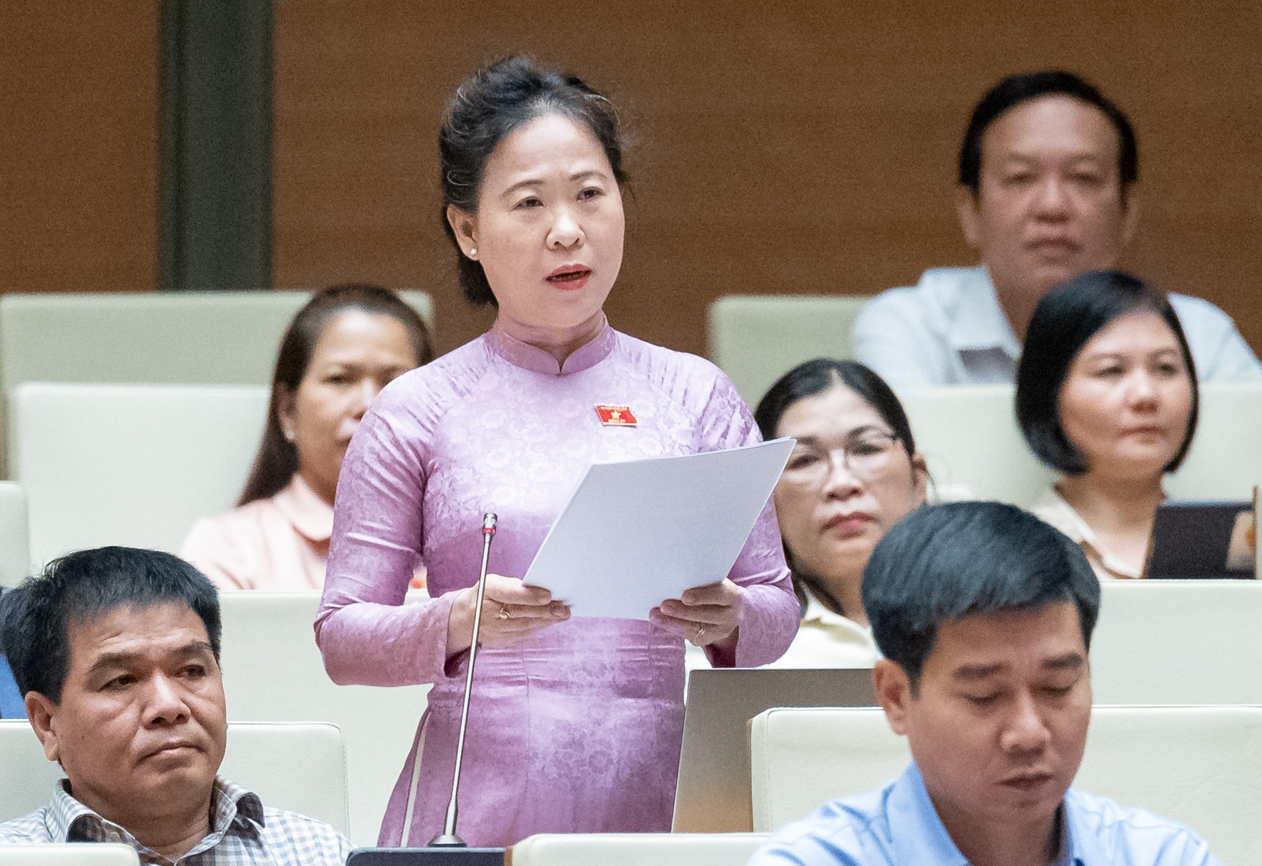 Đại biểu T&ocirc; &Aacute;i Vang, Đo&agrave;n đại biểu Quốc hội tỉnh S&oacute;c Trăng đề nghị đưa ph&acirc;n b&oacute;n v&agrave;o nh&oacute;m chịu thuế suất gi&aacute; trị gia tăng 0%.