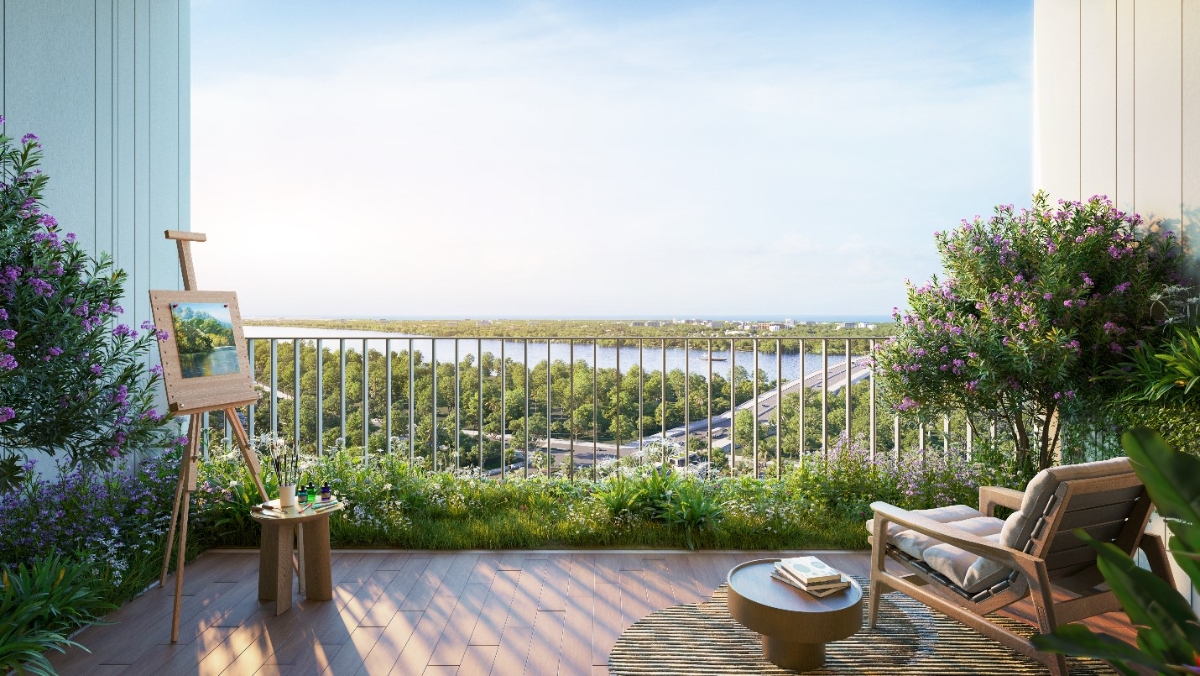 Ban c&ocirc;ng một ph&ograve;ng kh&aacute;ch tại Seaview Residences.