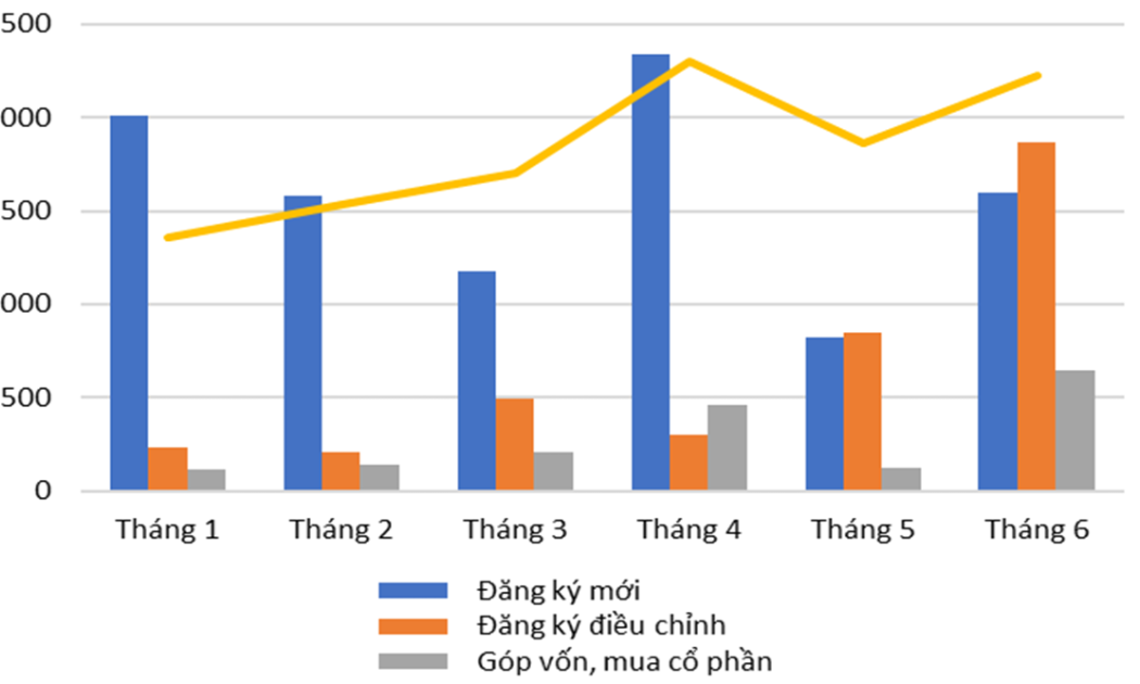 Vốn FDI 6 tháng đầu năm theo tháng.
