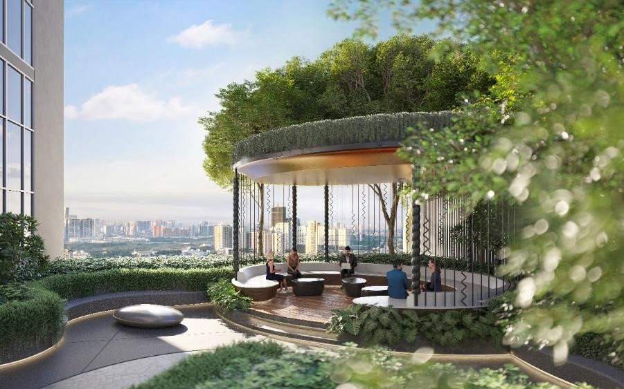 Kh&ocirc;ng gian xanh ngay trong t&ograve;a văn ph&ograve;ng, đem tới sự thư th&aacute;i v&agrave; khơi nguồn cảm hứng s&aacute;ng tạo cho nh&acirc;n vi&ecirc;n. Ảnh: CapitaLand Development Vietnam.