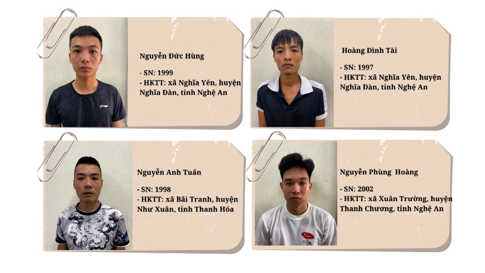 &nbsp; &nbsp; &nbsp; &nbsp; &nbsp;C&aacute;c đối tượng trong vụ &aacute;n. Ảnh: Cổng th&ocirc;ng tin điện tử C&ocirc;ng an tỉnh Bắc Ninh.