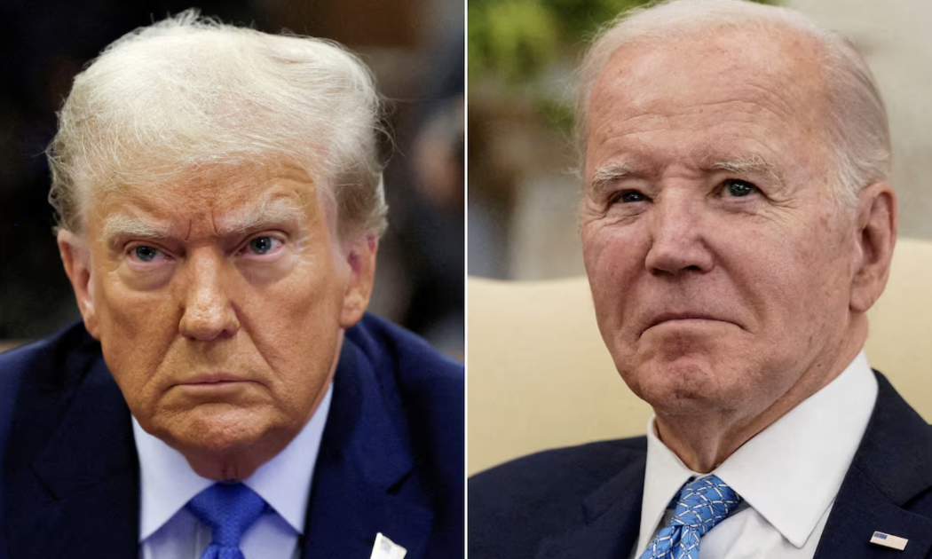 Cựu Tổng thống Mỹ Donald Trump (trái) và Tổng thống Joe Biden - Ảnh: Reuters.
