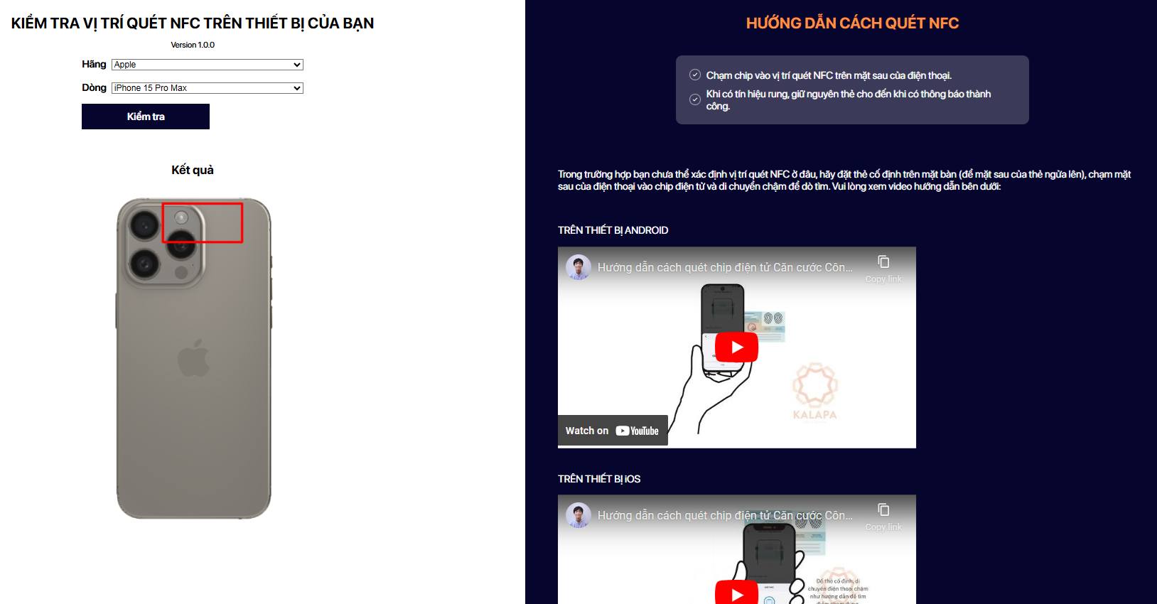 Giao diện hướng dẫn tap NFC trên smartphone với căn cước công dân.