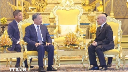  President To Lam meets with Cambodian King in Phnom Penh