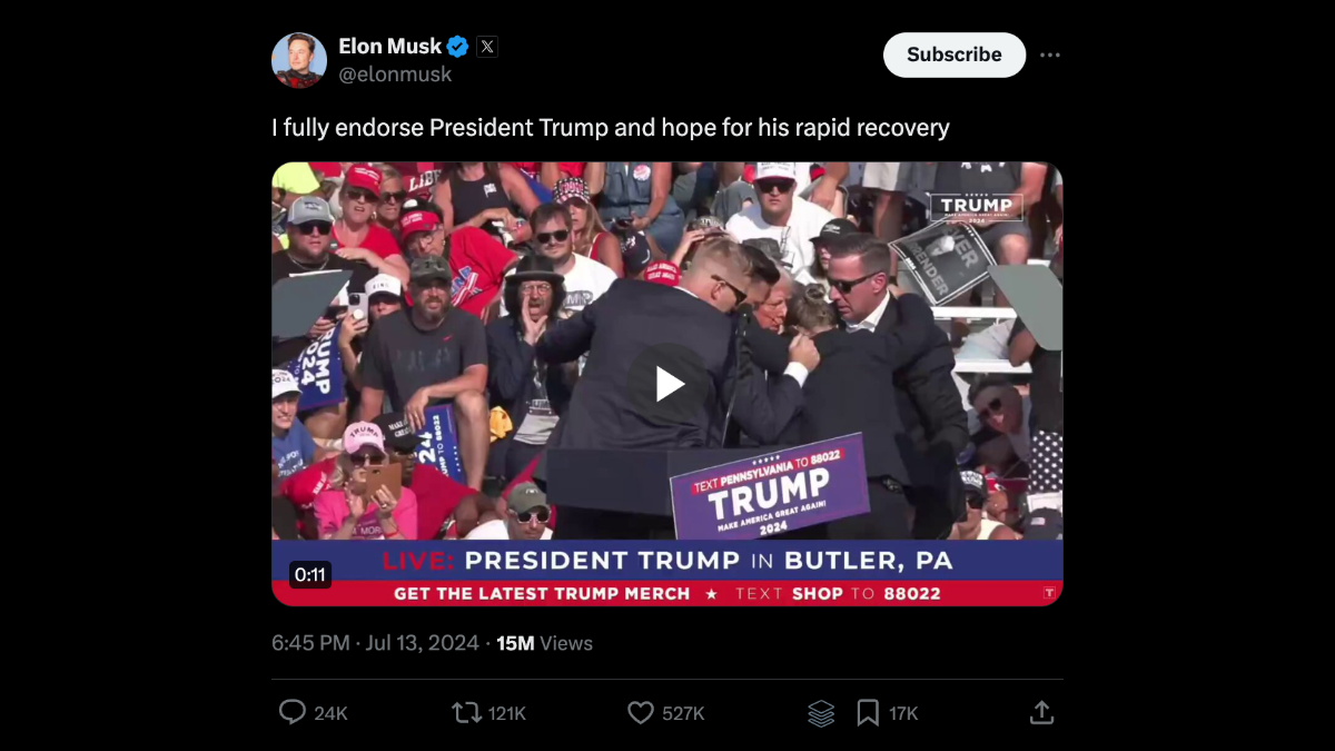 “Tôi hoàn toàn ủng hộ Tổng thống Trump và hy vọng ông ấy sẽ nhanh chóng hồi phục”, ông Musk viết trên X.