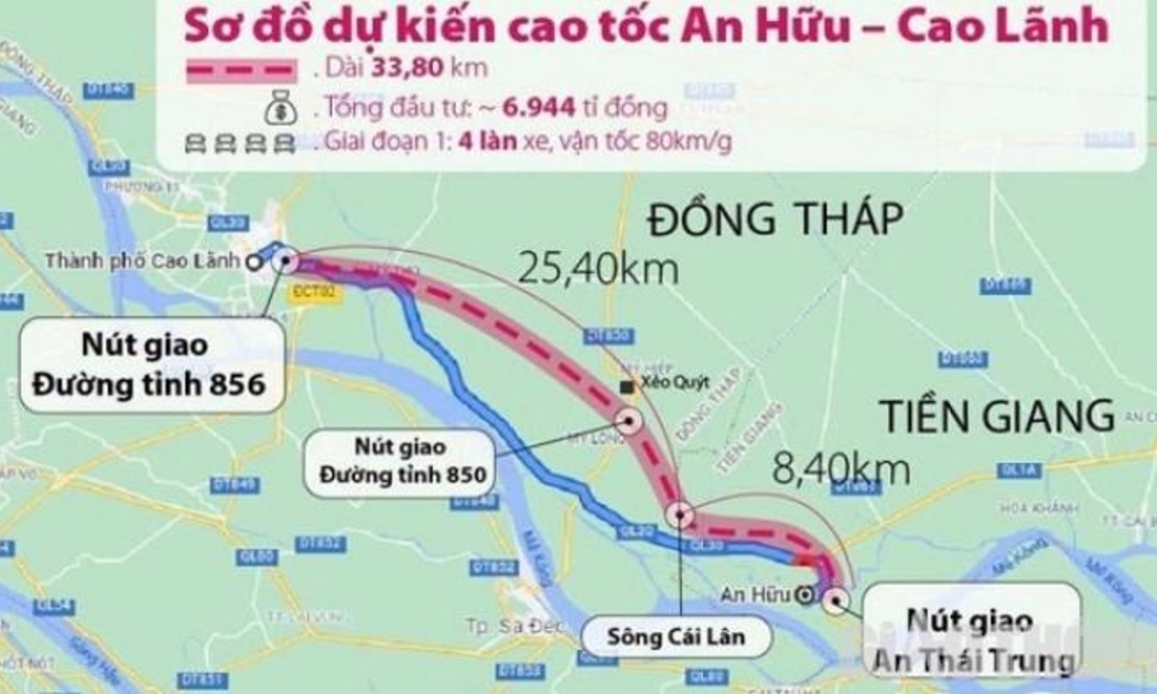 Dự án thành phần 2 cao tốc Cao Lãnh - An Hữu dự kiến sẽ khởi công xây dựng vào cuối tháng 7/2024.