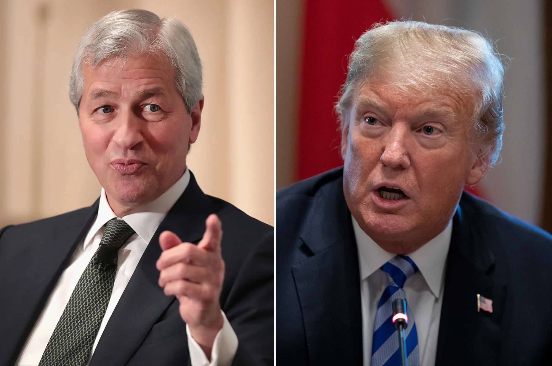 Ông Jamie Dimon, CEO JP Morgan và cựu Tổng thống Donald Trump - Ảnh: Gett Images