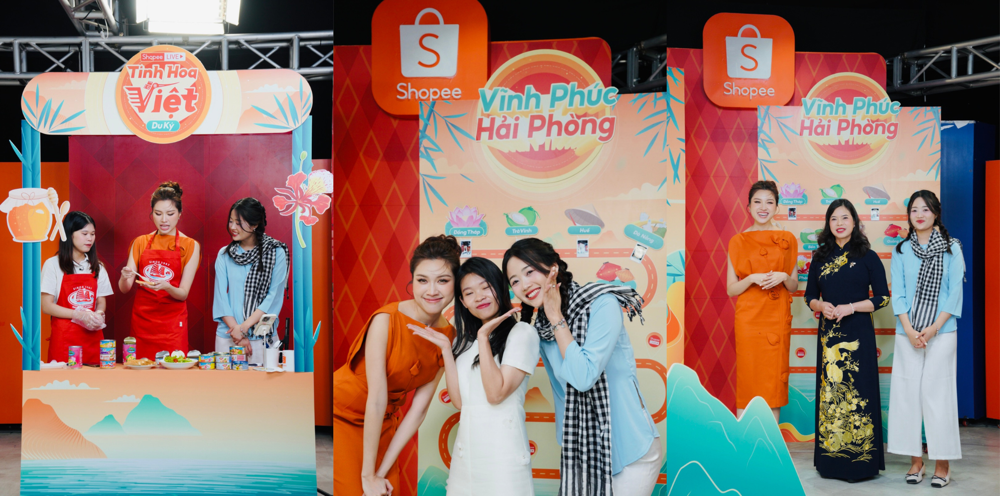 Đại diện Halong Canfoco, DB FOOD và Mật ong Honeco tham gia thử thách chốt đơn vui nhộn cùng các host livestream.