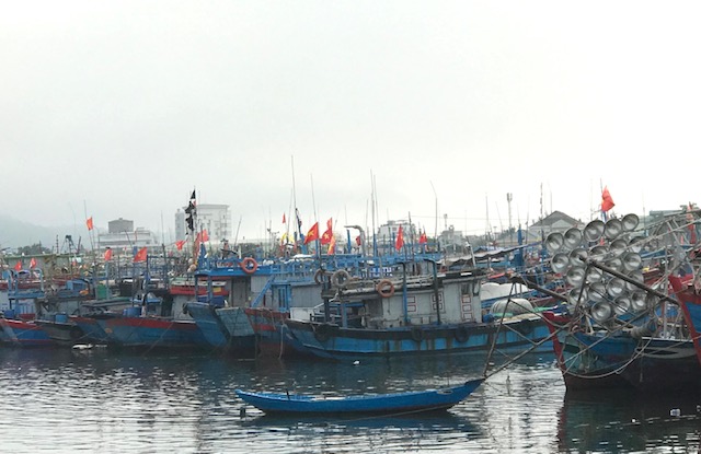 Tàu cá vào tránh bão tại Âu thuyền Thọ Quang. Ảnh Ngô Anh Văn