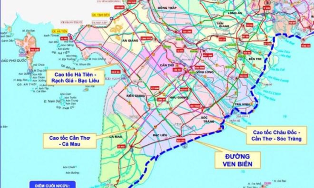 Tuyến đường bộ ven biển nối Tiền Giang - Bến Tre - Trà Vinh trong toàn tuyến hành lang ven biển miền Tây Nam Bộ. Nguồn: Sở GTVT TP.HCM.