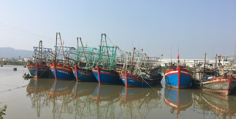 Tàu thuyền của ngư dân huyện Hậu Lộc vào Kênh De tránh bão số 2