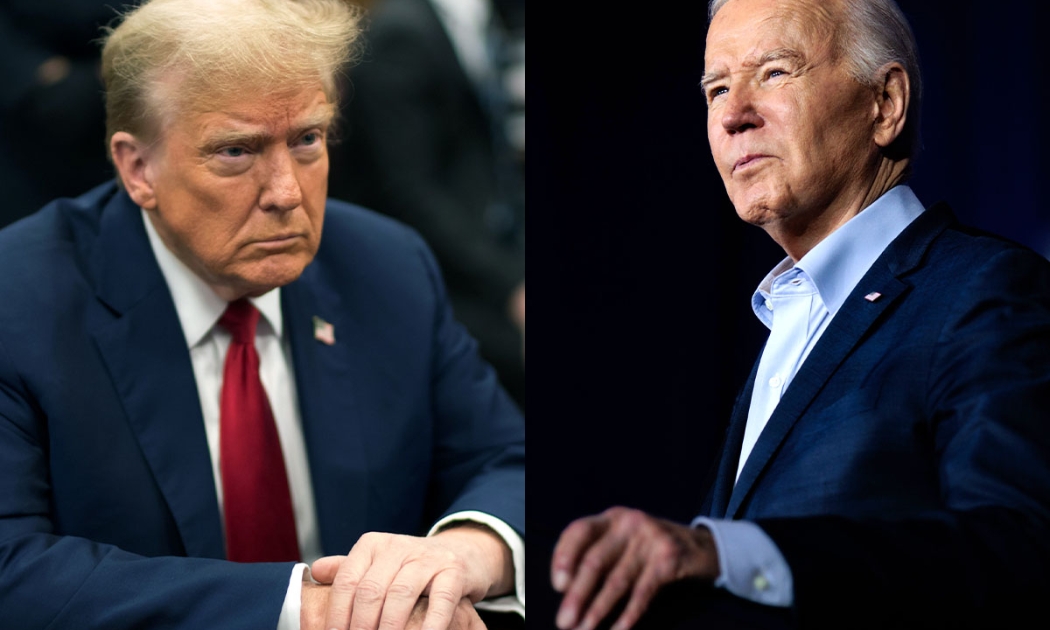Cựu Tổng thống Mỹ Donald Trump (trái) và Tổng thống Mỹ Joe Biden - Ảnh: Bloomberg.
