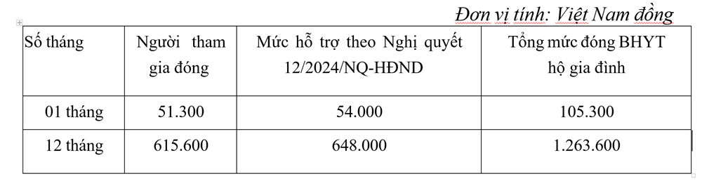 Mức hỗ trợ đóng bảo hiểm y tế.