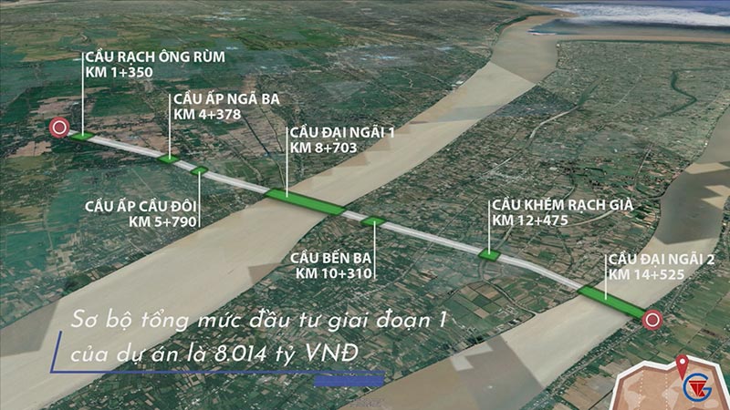 Sơ đồ hướng tuyến công trình ccầu Đại Ngãi. Ảnh: Chủ đầu tư.