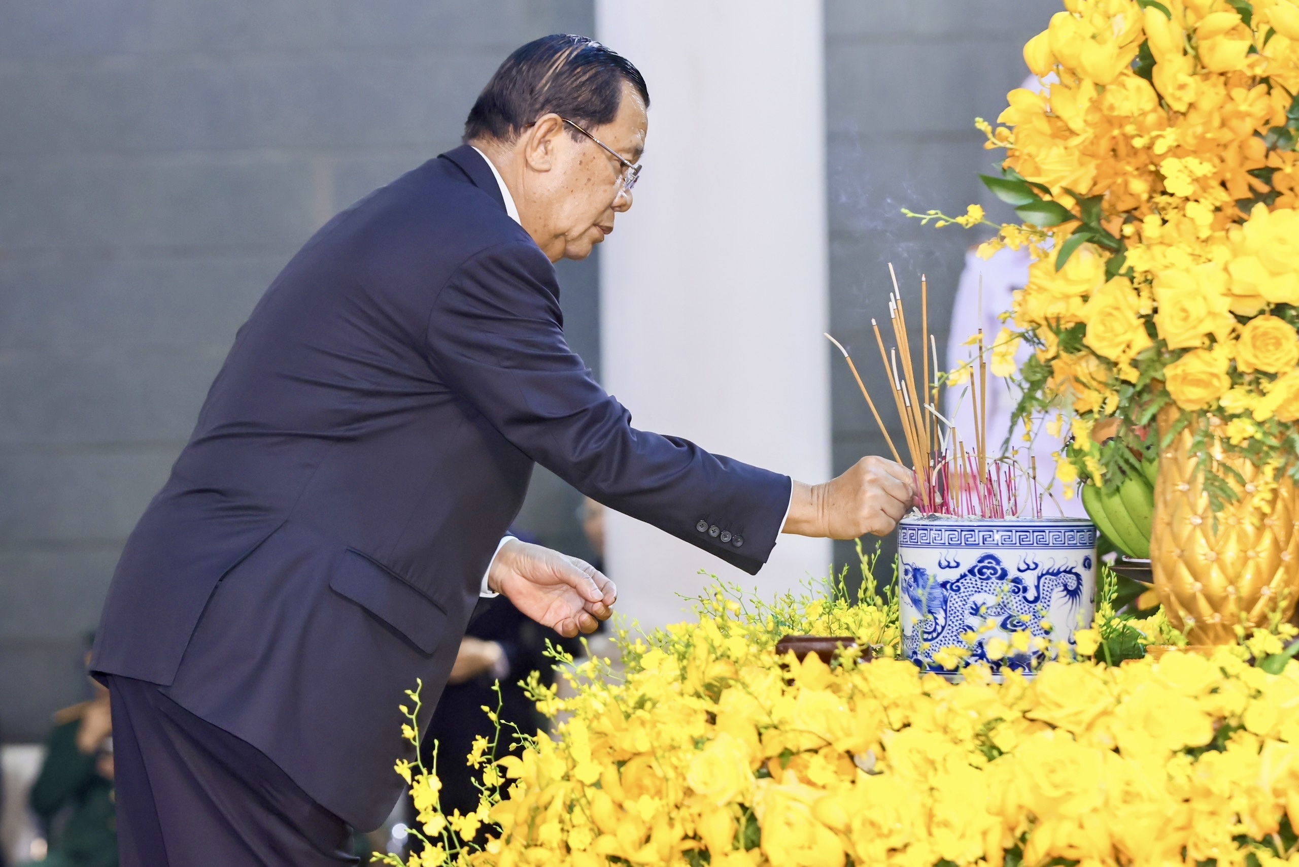 Chủ tịch Đảng Nhân dân Campuchia, Chủ tịch Thượng viện Campuchia Hun Sen làm trưởng đoàn.