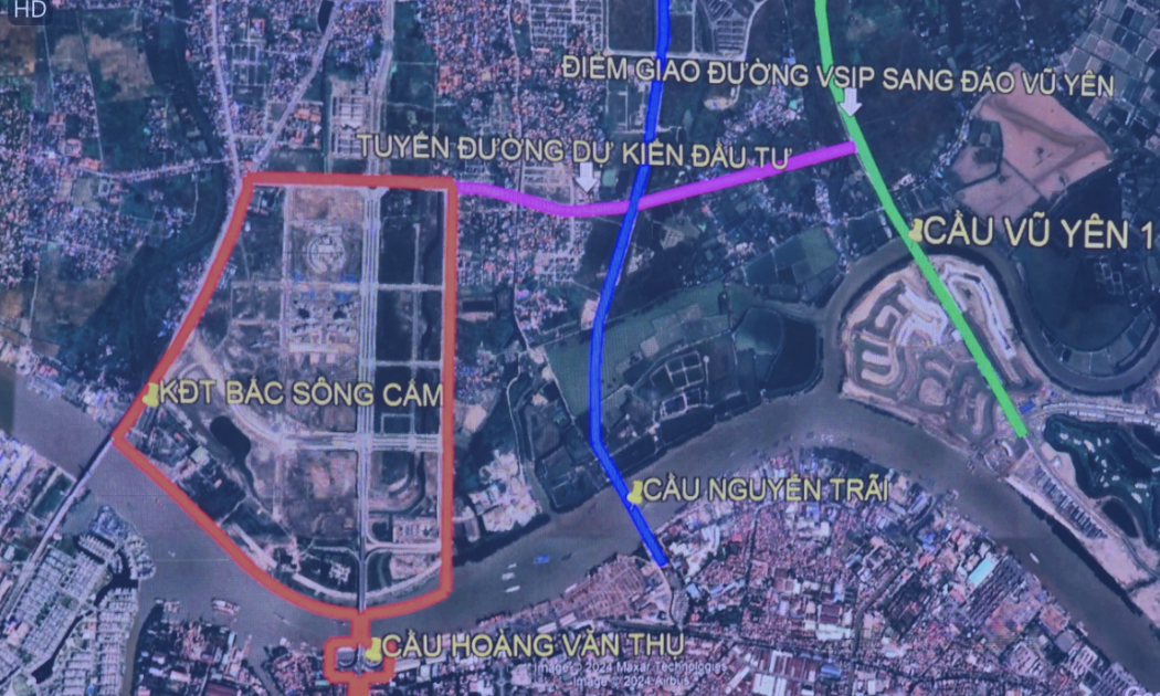 Khu vực dự kiến xây tuyến đường từ Khu đô thị Bắc sông Cấm nối với đảo Vũ Yên