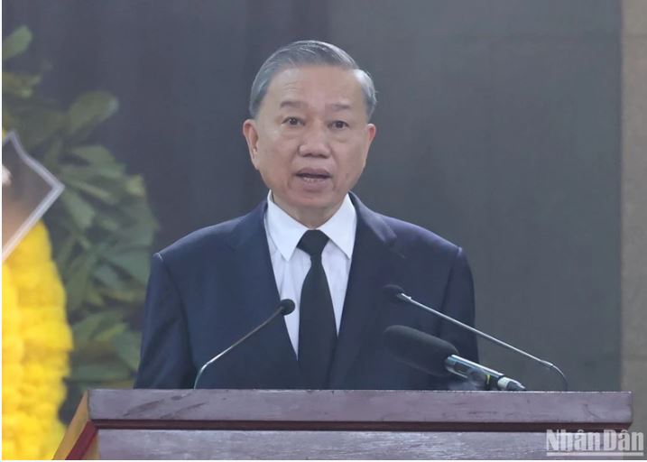Chủ tịch nước Tô Lâm, Trưởng Ban Lễ tang, đọc Lời điếu tại Lễ truy điệu Tổng Bí thư Nguyễn Phú Trọng. 