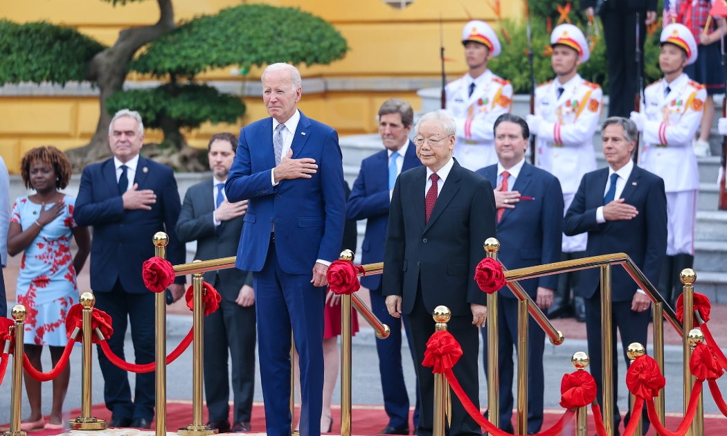 Tổng Bí thư Nguyễn Phú Trọng chủ trì Lễ đón Tổng thống Hợp chúng quốc Hoa Kỳ Joseph R. Biden, Jr. thăm cấp Nhà nước tới Việt Nam từ ngày 10 đến ngày 11/9/2023 - Ảnh: VGP