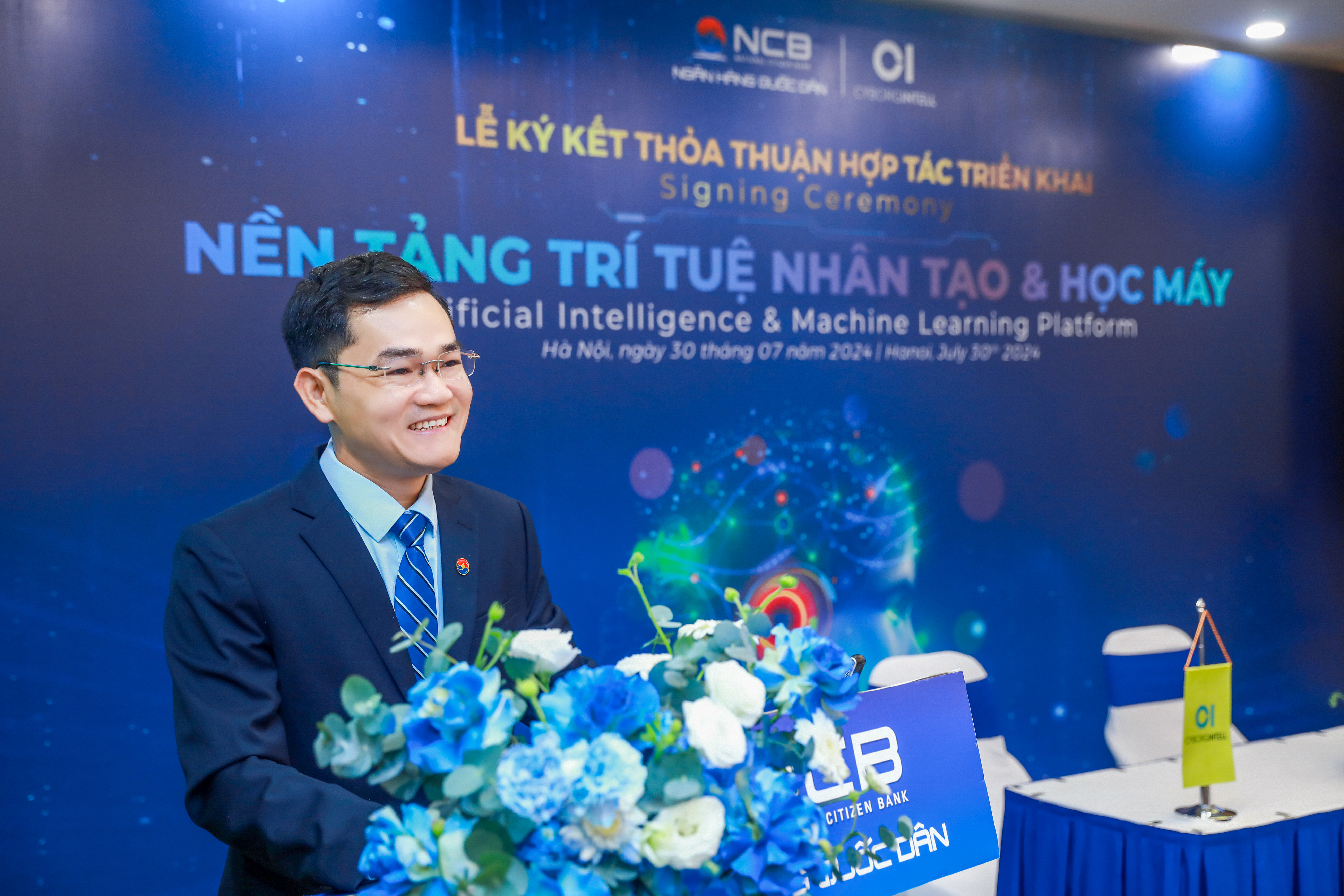 Ông Nguyễn Vịnh, Giám đốc Khối Công nghệ NCB phát biểu tại Lễ ký kết.