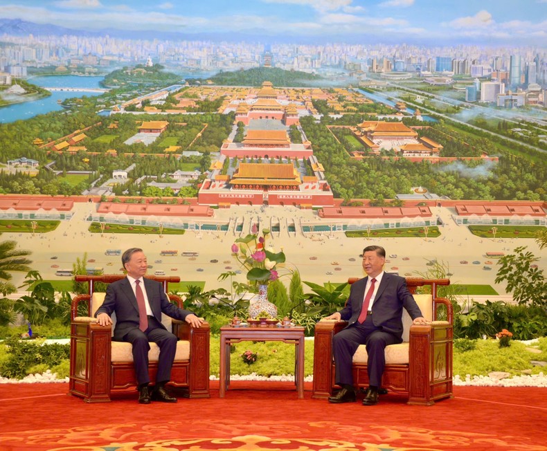 Tổng Bí thư, Chủ tịch nước Trung Quốc Tập Cận Bình mời Tổng Bí thư, Chủ tịch nước Tô Lâm dự Tiệc trà - Ảnh: TTXVN