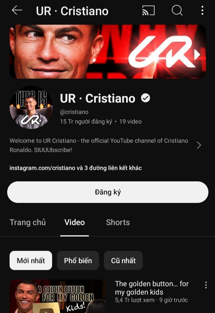 Kênh mới của Cristiano Ronaldo ra mắt vào khoảng 20 giờ ngày 21/8.