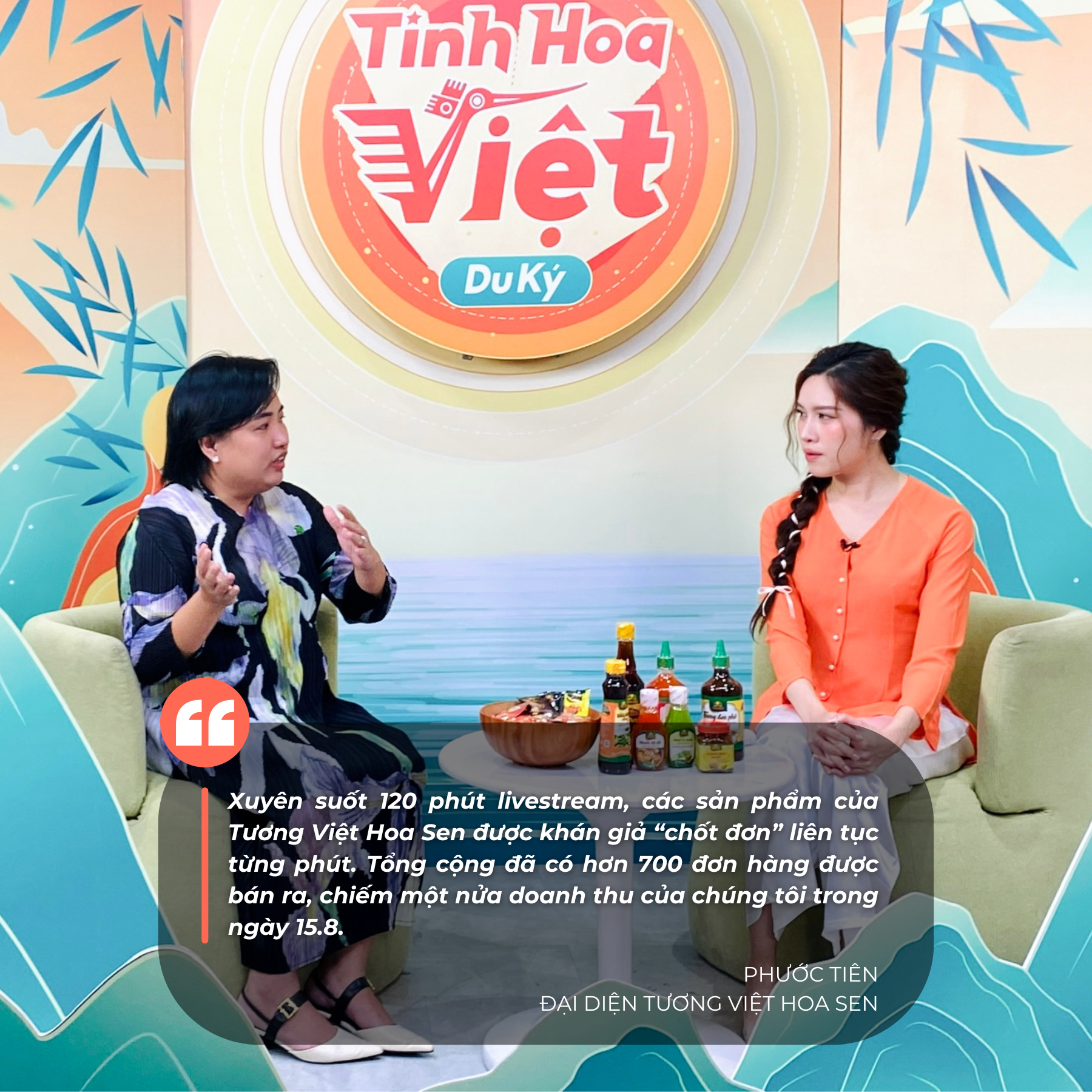 Chị Phước Tiên - đại diện của Tương Việt Hoa Sen chia sẻ về thành công của thương hiệu trong phiên livestream 15/8.