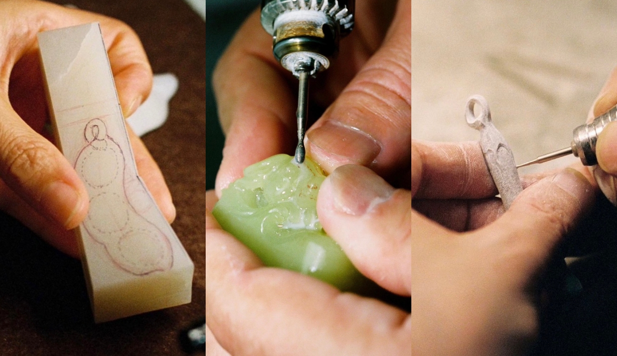 Đá ngọc bích được chạm khắc tỉ mỉ từ những người nghệ nhân được Loewe uỷ quyền.